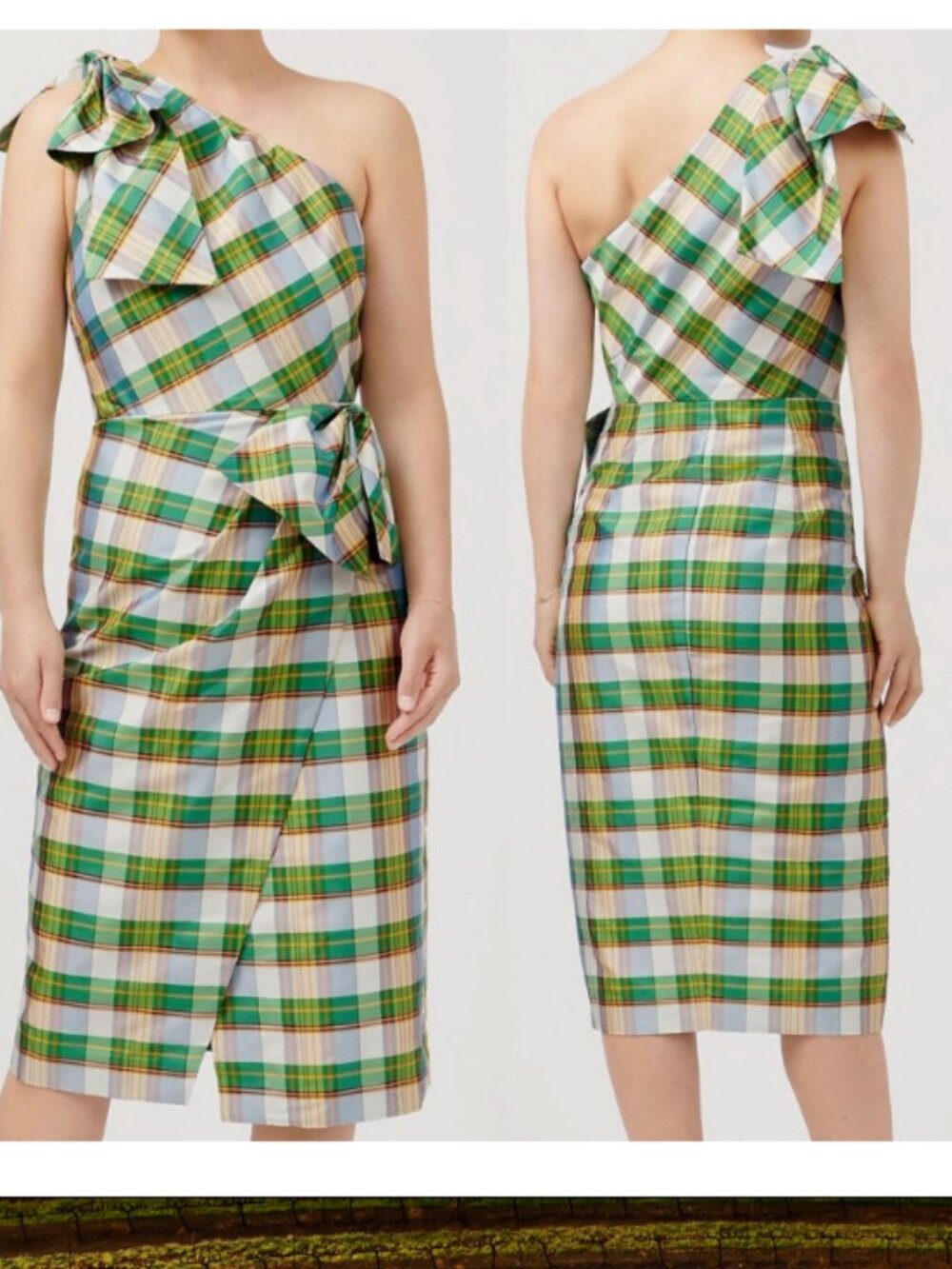 J.Crew One Shoulder Plaid Bow Midi Dress Size 12